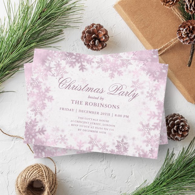 Festlicher Urlaub Weihnachten Rose Gold Schneefloc Einladung (Festive Holiday Christmas Rose Gold Snowflakes Invitation)