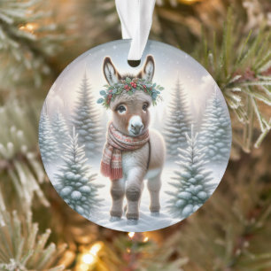 Festlicher Wald Esel mit Stechpalmenkranz Ornament
