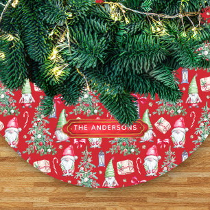 Festlicher Wasserfarben-Gnom-Christbaum individuel Fleece Weihnachtsbaumdecke
