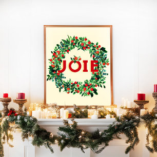 Festlicher Weihnachts-Beerenkranz Freudig Französi Poster