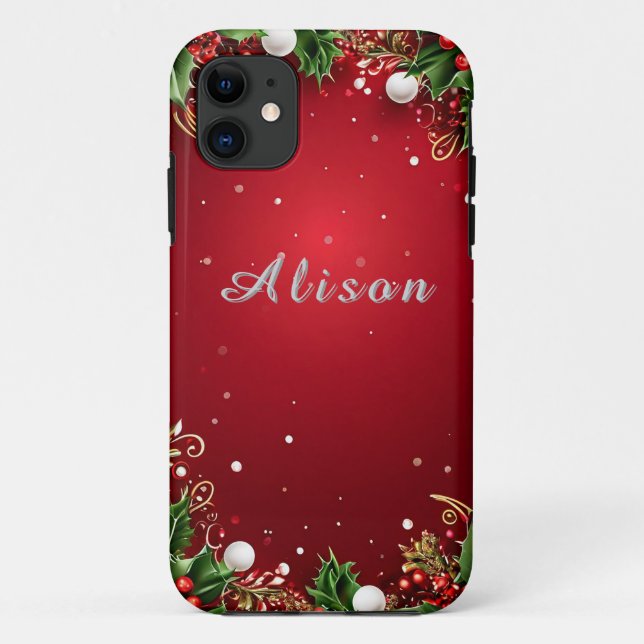 Festlicher Weihnachts Hintergrund mit Stechpalme,  Case-Mate iPhone Hülle (Rückseite)