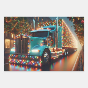 Festlicher Weihnachts-LKW mit Lichtern Geschenkpapier Set