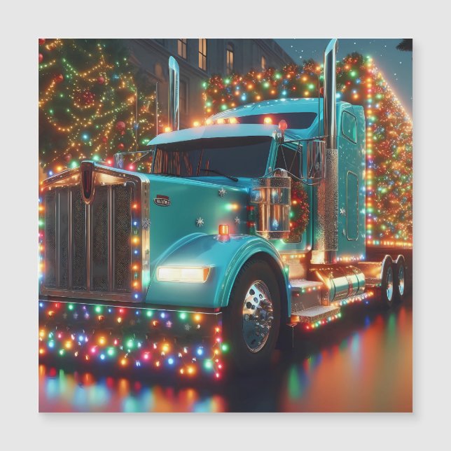  Festlicher Weihnachts-LKW mit Lichtern Magnetkarte (Vorderseite)