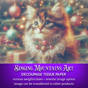 Festlicher Weihnachtsbaum-Katzen-Decoupage Seidenpapier