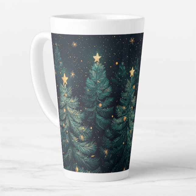 Festlicher Weihnachtsbaum mit gemütlichem Winterde Milchtasse (Linke Ecke)