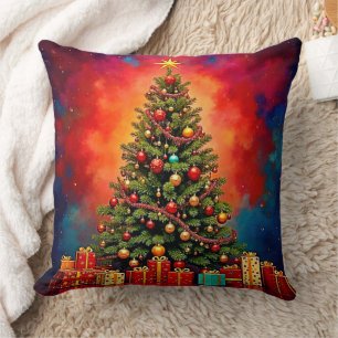 Festlicher Weihnachtsbaum und Geschenke Kunst Kissen
