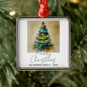 Festlicher Weihnachtsbaum Wasserfarbe Zeichnend kü Ornament Aus Metall