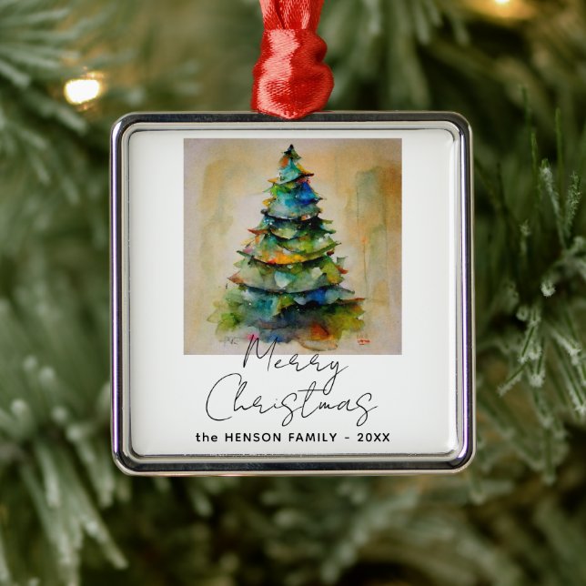 Festlicher Weihnachtsbaum Wasserfarbe Zeichnend kü Ornament Aus Metall (Baum)