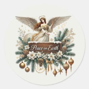 Festlicher Weihnachtsfrieden Angel Runder Aufkleber