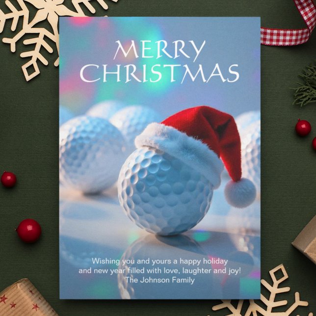Festlicher Weihnachtsgolfball mit Weihnachtsmannmü Feiertagskarte (Von Creator hochgeladen)