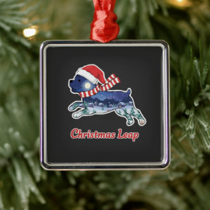 Festlicher Weihnachtshund beim Sprung Süßer Welp Ornament Aus Metall
