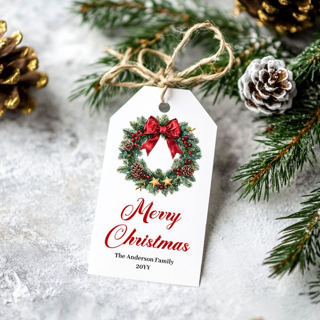 Festlicher Weihnachtskranz editierbares Holiday-Ta Geschenkanhänger (Festive Christmas Wreath Editable Holiday Tag)
