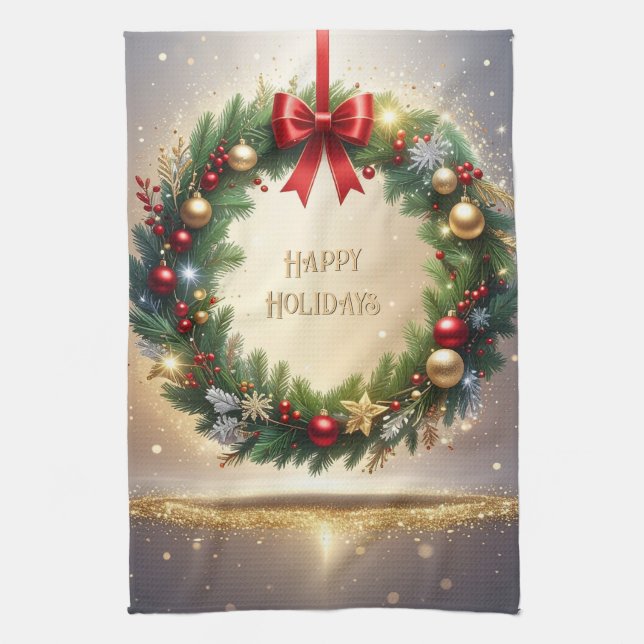 Festlicher Weihnachtskranz Feiertags-Küchenhandtuc Geschirrtuch (Vertikal)
