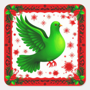 Festlicher Weihnachtskranz mit grüner Taube Quadratischer Aufkleber