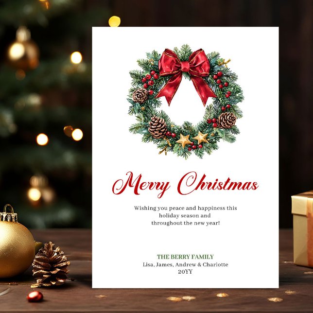 Festlicher Weihnachtskranz mit roten Beeren Karte (Festive Christmas Wreath with Red Berries Card)