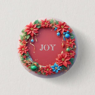 Festlicher Weihnachtskranz mit roten Poinsettien Button