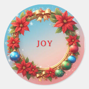 Festlicher Weihnachtskranz mit roten Poinsettien Runder Aufkleber