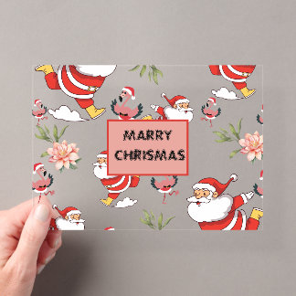 Festlicher Weihnachtsmann, Flamingo- und rosa Blum Acryleinladungen