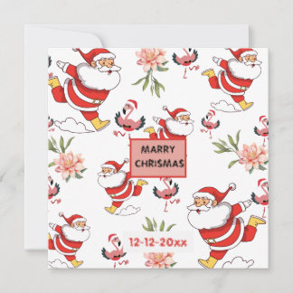Festlicher Weihnachtsmann, Flamingo- und rosa Blum Einladung