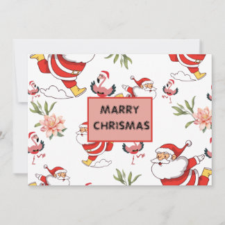 Festlicher Weihnachtsmann, Flamingo- und rosa Blum Einladung