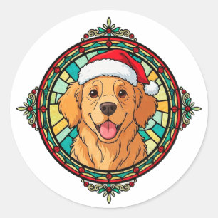 Festlicher Weihnachtsmann-Hund-Cartoon Runder Aufkleber