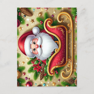 Festlicher Weihnachtsmann im Schlitten Feiertagspostkarte