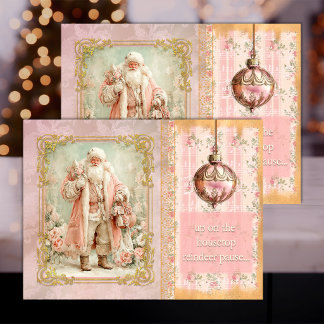 Festlicher Weihnachtsmann in Rosa – Decoupage-Seid Seidenpapier
