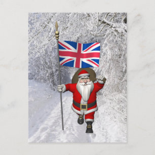 Festlicher Weihnachtsmann mit Flagge des Vereinigt Feiertagspostkarte