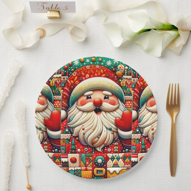 Festlicher Weihnachtsmann mit hellen Farben und Sp Pappteller (Hochzeit)