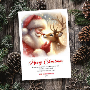 Festlicher Weihnachtsmann mit Rudolph Vintage-Weih Feiertagskarte