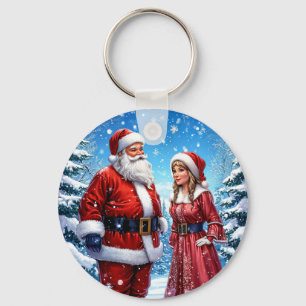 Festlicher Weihnachtsmann und Mrs. Claus Schlüsselanhänger