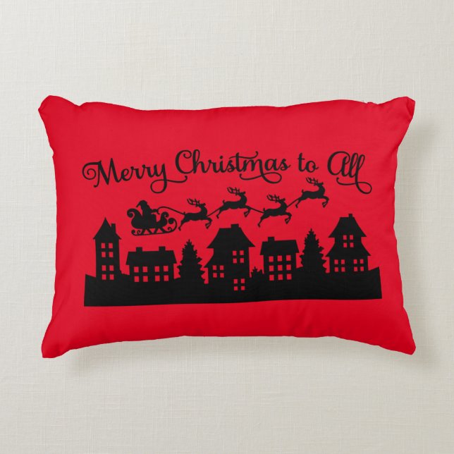 Festlicher Weihnachtsmann und Rentier-Kissen Dekokissen (Vorderseite)