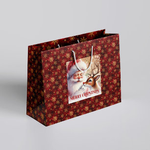 Festlicher Weihnachtsmann und Rudolph Kinder Feier Große Geschenktüte