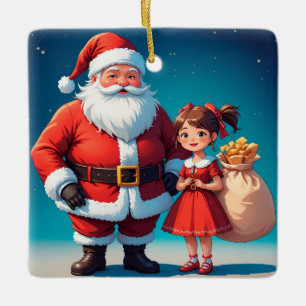Festlicher Weihnachtsmann und Schneekönigin Keramikornament
