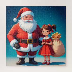 Festlicher Weihnachtsmann und Schneekönigin Puzzle