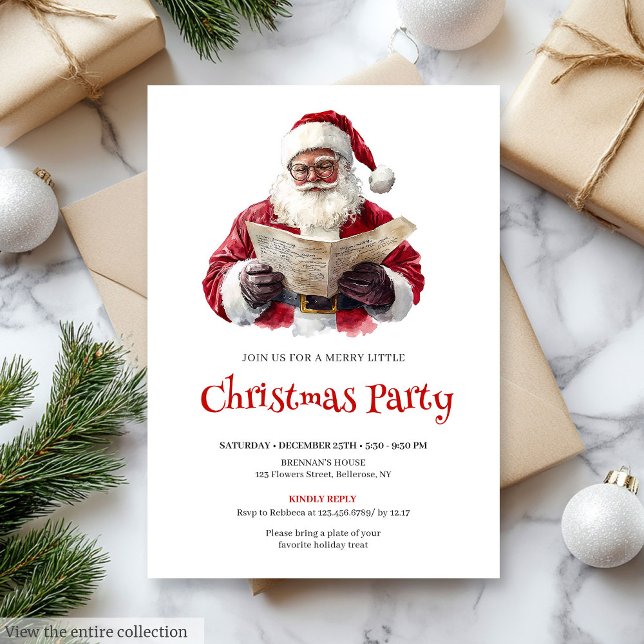 Festlicher Weihnachtsmann Wasserfarben Weihnachtsf Einladung (Festive Santa Claus Watercolor Christmas Party Invite

)