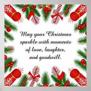 Festlicher Weihnachtsrahmen mit Kiefernzweigen Poster