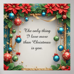 Festlicher Weihnachtsrahmen mit Poinsettien Poster