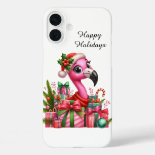 Festlicher Weihnachtsstrand anpassbarer rosa Flami iPhone 16 Plus Hülle