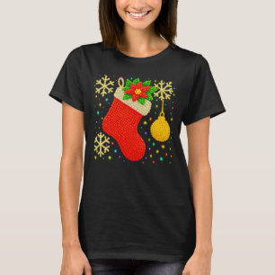 Festlicher Weihnachtsstrumpf Faux-Perlen-Kunst PNG T-Shirt