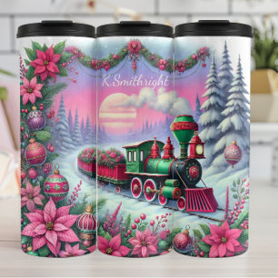 Festlicher Weihnachtszug Poinsettien-Landschaft Thermosbecher