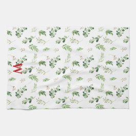 Festlicher Winter-Botanicals-Monogramm-Urlaub Geschirrtuch