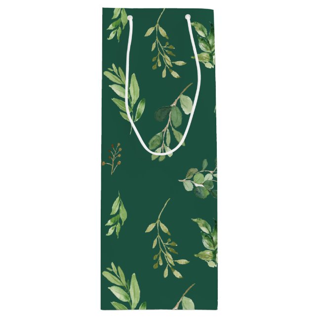 Festlicher Winter Grüne Botanicals Urlaub Geschenktüte Für Weinflaschen (Vorderseite)