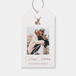 Festlicher Winter Hirsch Foto Weihnachten Weiß Geschenkanhänger