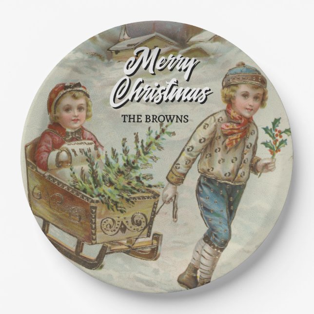 Festlicher Winter Schlittelweg Pappteller (Vorderseite)