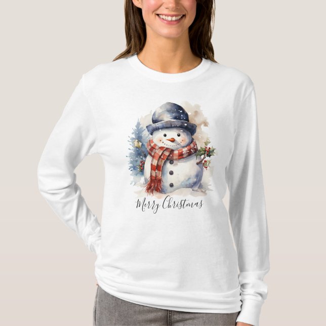 Festlicher Winter Snowman Weihnachten T - Shirt (Vorderseite)
