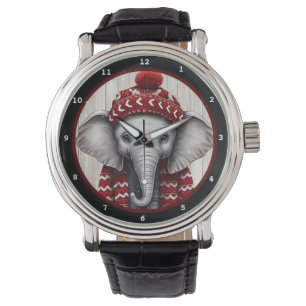 Festlicher Winterelefant mit gemütlicher Mütze Armbanduhr