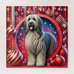 Festlicher zotteliger Hund mit Weihnachtsdekoratio Puzzle