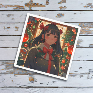 Festliches Anime-Mädchen in der Weihnachtsnacht Serviette