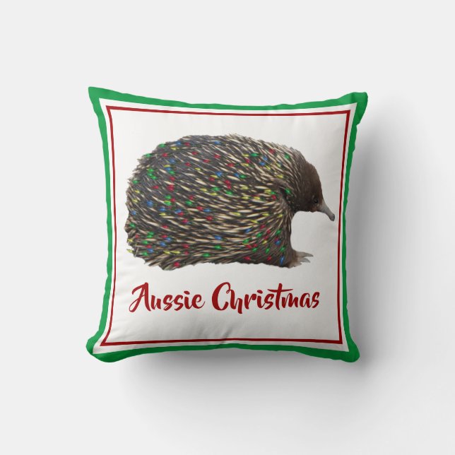 Festliches Australien Echidna mit Weihnachtsbeleuc Kissen (Vorderseite)